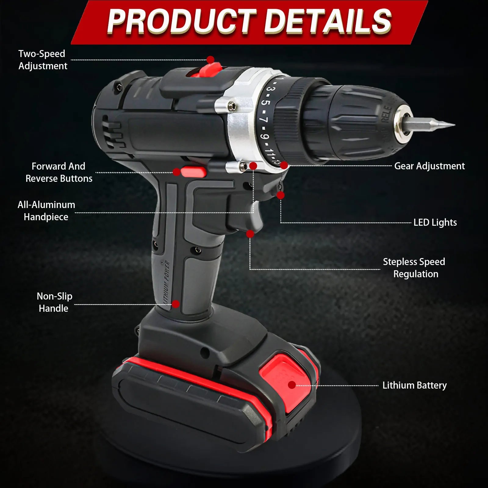 Cordless Drill Impact Driver 21V with 2 Batteries Lithium - Ion and Charger for Drilling Screw Tightening/Loosening Power Tool - Checkouts USA