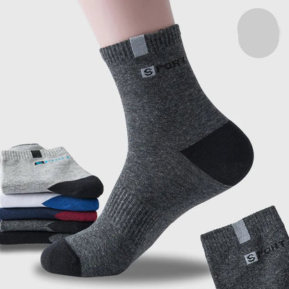 Cotton Sock for Men Sport Breathable Soft Letter Fashion Sneakers High Elastic Middle Tube Stocking Towel Sox Summer Running - Checkouts UK