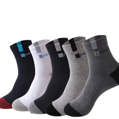 Cotton Sock for Men Sport Breathable Soft Letter Fashion Sneakers High Elastic Middle Tube Stocking Towel Sox Summer Running - Checkouts UK