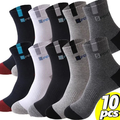 Cotton Sock for Men Sport Breathable Soft Letter Fashion Sneakers High Elastic Middle Tube Stocking Towel Sox Summer Running - Checkouts UK