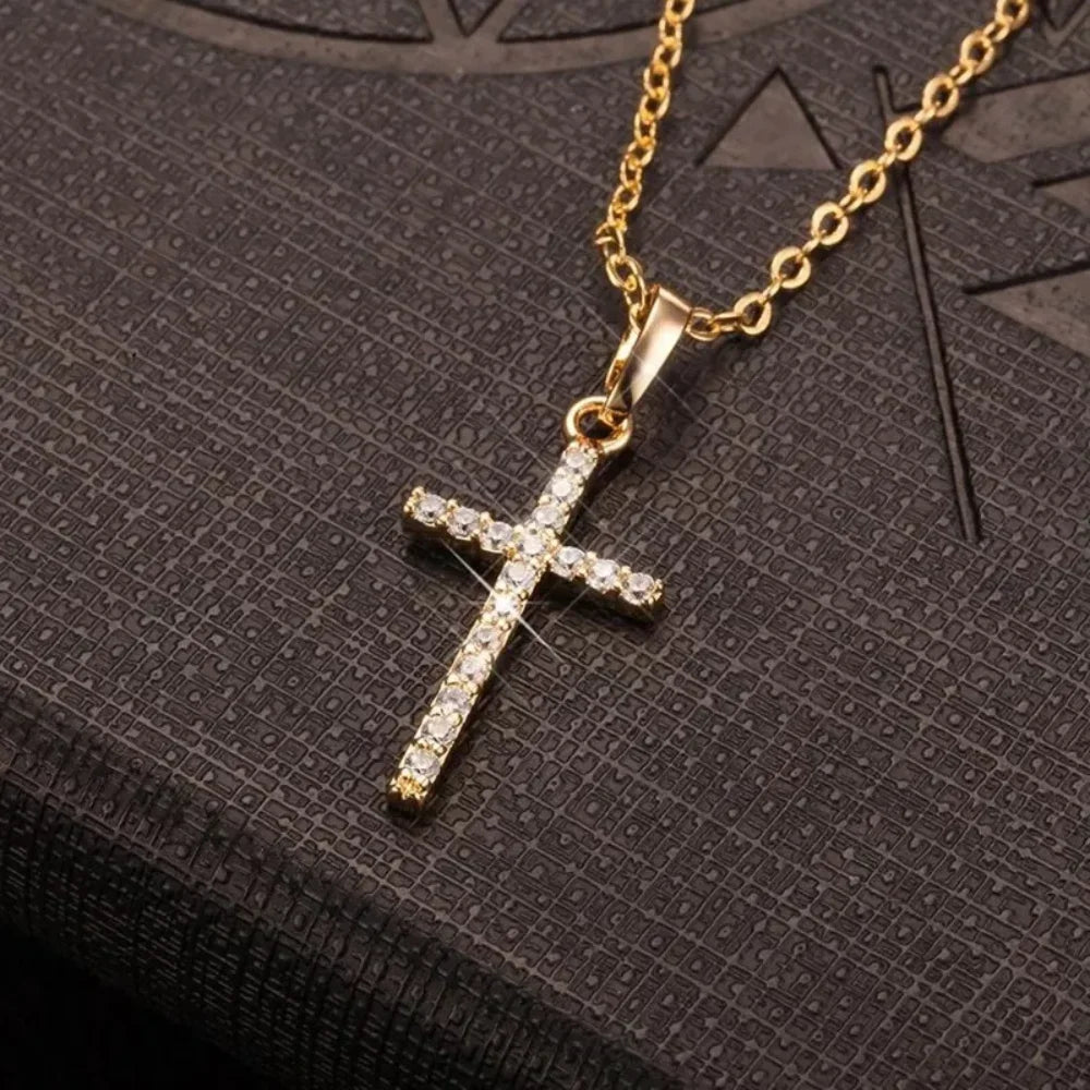 Cross Pendant Rhinestone Inlay Adjustable Necklaces Women Solid Color Solid Color Summer Pendant Necklace Jewellery Women - Checkouts USA