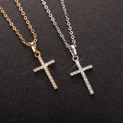 Cross Pendant Rhinestone Inlay Adjustable Necklaces Women Solid Color Solid Color Summer Pendant Necklace Jewellery Women - Checkouts USA