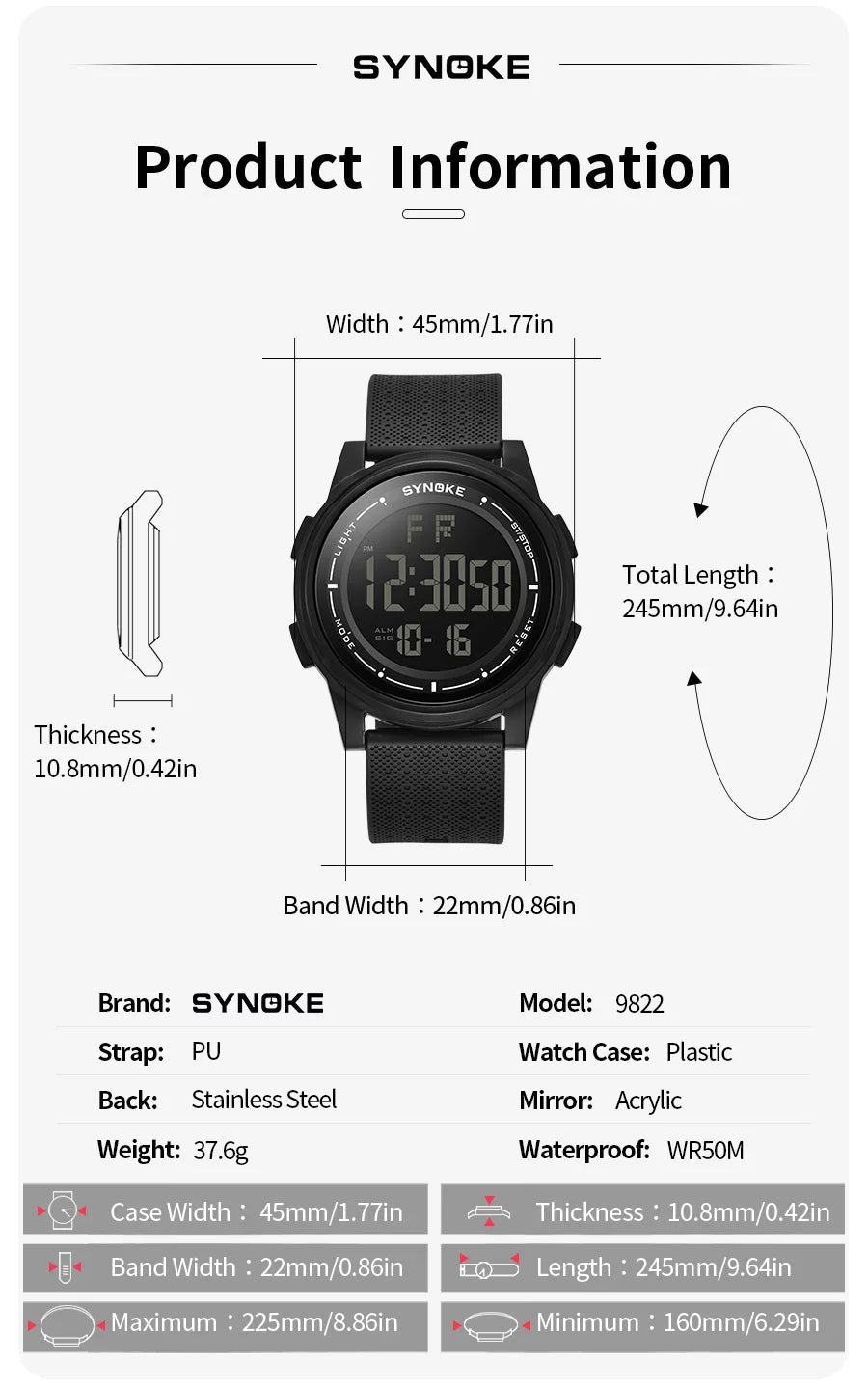 Digital Watch Waterproof with Stopwatch Alarm Ultra - Thin Super Wide - Angle Display Digital Wrist Watches For Men Women - Checkouts USA