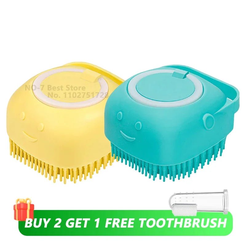 Dog Bathing Brush Pet Massage Brush Shampoo Dispenser Soft Silicone Brush Rubber Bristle for Dogs and Cats Shower Grooming Tool - Checkouts UK