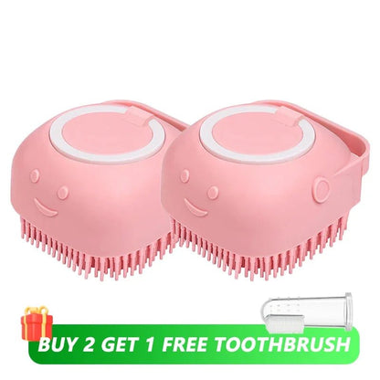 Dog Bathing Brush Pet Massage Brush Shampoo Dispenser Soft Silicone Brush Rubber Bristle for Dogs and Cats Shower Grooming Tool - Checkouts UK