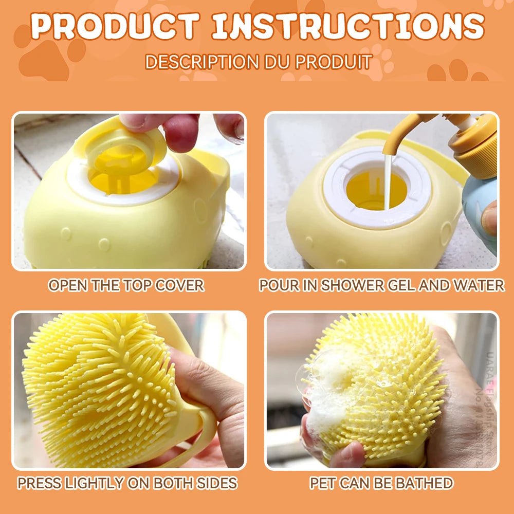 Dog Bathing Brush Pet Massage Brush Shampoo Dispenser Soft Silicone Brush Rubber Bristle for Dogs and Cats Shower Grooming Tool - Checkouts UK