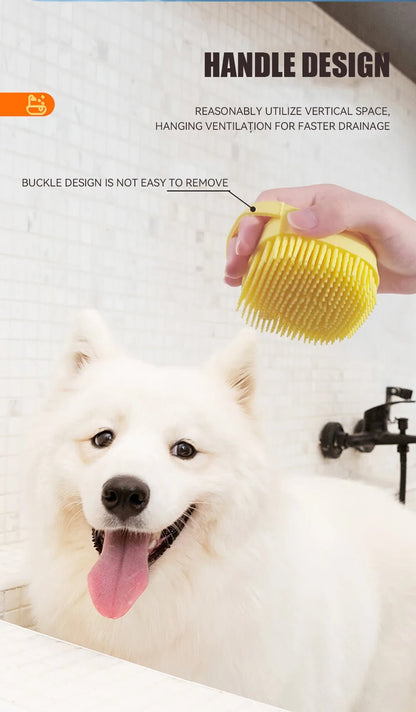 Dog Bathing Brush Pet Massage Brush Shampoo Dispenser Soft Silicone Brush Rubber Bristle for Dogs and Cats Shower Grooming Tool - Checkouts UK