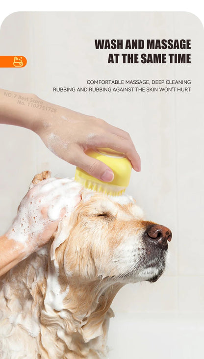 Dog Bathing Brush Pet Massage Brush Shampoo Dispenser Soft Silicone Brush Rubber Bristle for Dogs and Cats Shower Grooming Tool - Checkouts UK