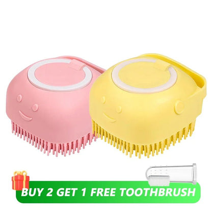 Dog Bathing Brush Pet Massage Brush Shampoo Dispenser Soft Silicone Brush Rubber Bristle for Dogs and Cats Shower Grooming Tool - Checkouts UK
