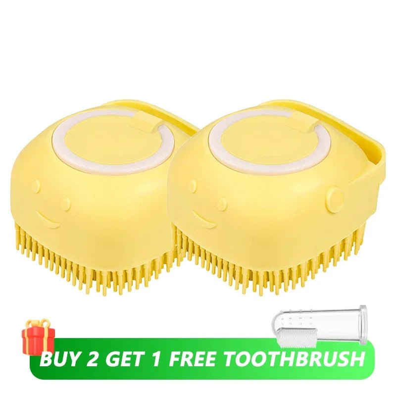 Dog Bathing Brush Pet Massage Brush Shampoo Dispenser Soft Silicone Brush Rubber Bristle for Dogs and Cats Shower Grooming Tool - Checkouts UK