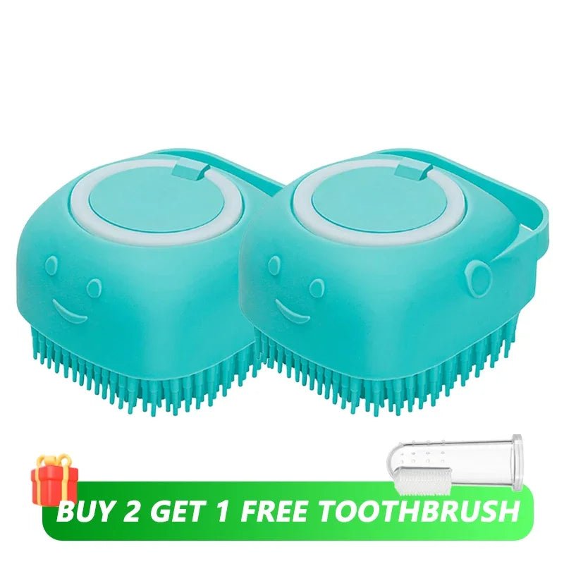 Dog Bathing Brush Pet Massage Brush Shampoo Dispenser Soft Silicone Brush Rubber Bristle for Dogs and Cats Shower Grooming Tool - Checkouts UK
