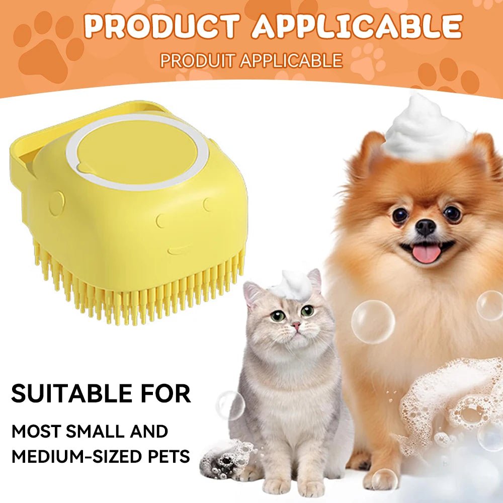 Dog Bathing Brush Pet Massage Brush Shampoo Dispenser Soft Silicone Brush Rubber Bristle for Dogs and Cats Shower Grooming Tool - Checkouts UK
