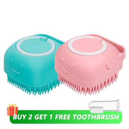 Dog Bathing Brush Pet Massage Brush Shampoo Dispenser Soft Silicone Brush Rubber Bristle for Dogs and Cats Shower Grooming Tool - Checkouts UK