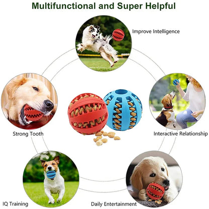 Dog Toy Ball, Nontoxic Bite Resistant Toy Ball for Pet Dogs Puppy Cat, Dog Pet Food Treat Feeder Chew Tooth Cleaning Ball - Checkouts UK
