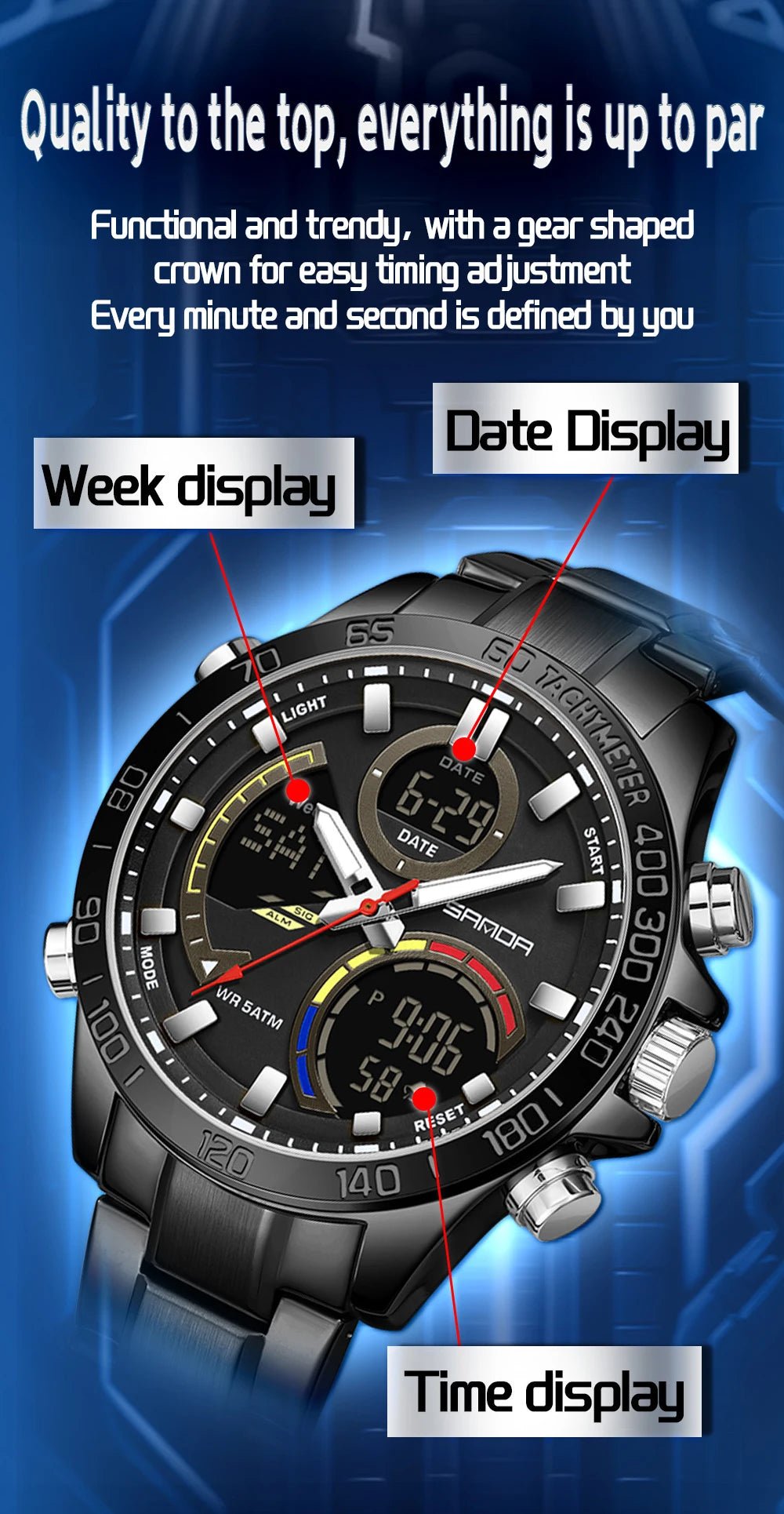 Electronic Cool Watch Waterproof Alarm Clock Multi functional Steel Band Men's Fashion Trend Watch - Checkouts USA