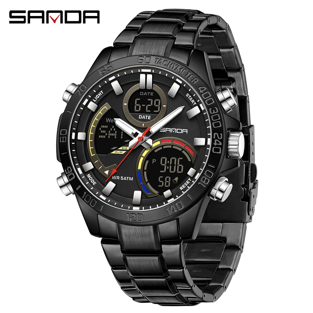 Electronic Cool Watch Waterproof Alarm Clock Multi functional Steel Band Men's Fashion Trend Watch - Checkouts USA