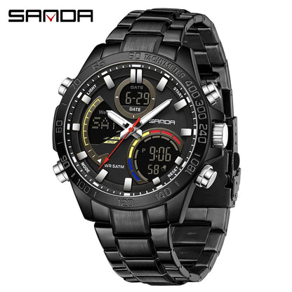 Electronic Cool Watch Waterproof Alarm Clock Multi functional Steel Band Men's Fashion Trend Watch - Checkouts USA