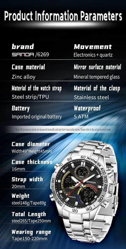 Electronic Cool Watch Waterproof Alarm Clock Multi functional Steel Band Men's Fashion Trend Watch - Checkouts USA