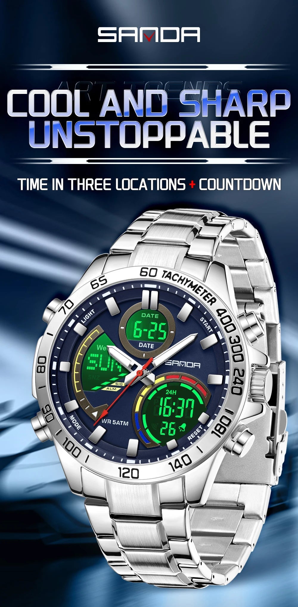 Electronic Cool Watch Waterproof Alarm Clock Multi functional Steel Band Men's Fashion Trend Watch - Checkouts USA