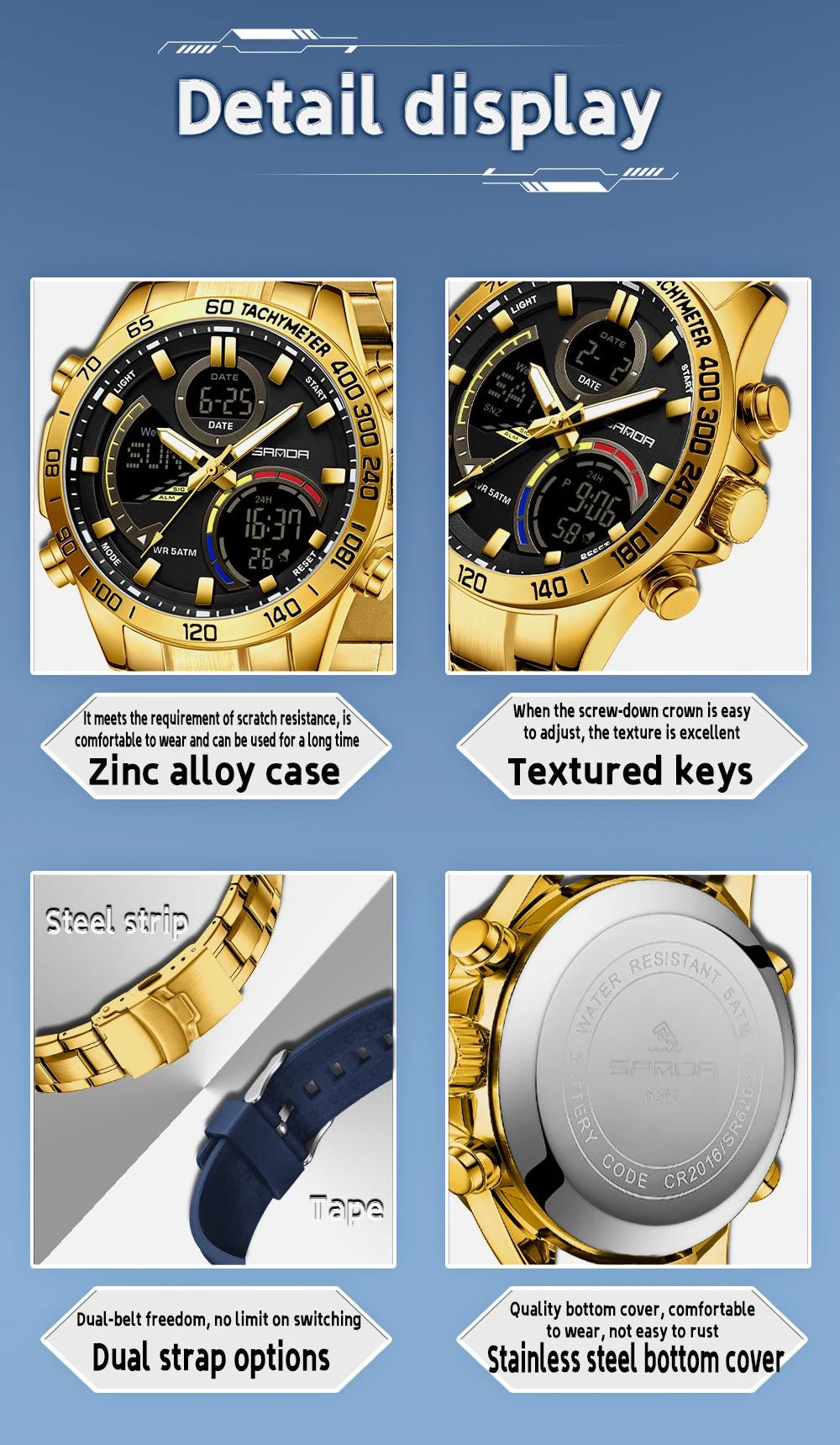 Electronic Cool Watch Waterproof Alarm Clock Multi functional Steel Band Men's Fashion Trend Watch - Checkouts USA