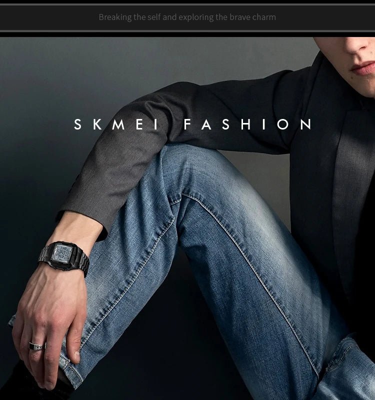 Fashion Back Light Digital Sports Watch Men Stainless Steel Strap Alarm Clock Countdown Glass Mirror Wristwatch Clock - Checkouts USA