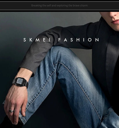 Fashion Back Light Digital Sports Watch Men Stainless Steel Strap Alarm Clock Countdown Glass Mirror Wristwatch Clock - Checkouts USA