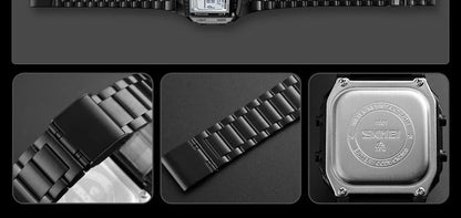 Fashion Back Light Digital Sports Watch Men Stainless Steel Strap Alarm Clock Countdown Glass Mirror Wristwatch Clock - Checkouts USA