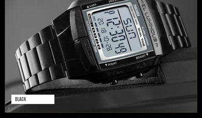 Fashion Back Light Digital Sports Watch Men Stainless Steel Strap Alarm Clock Countdown Glass Mirror Wristwatch Clock - Checkouts USA