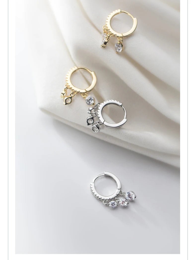 Fashion Luminous CZ Elegant Hoop Earring for Women Sterling Silver 925 Tassel Earring Korea Style Fine Jewelry Brincos - Checkouts USA