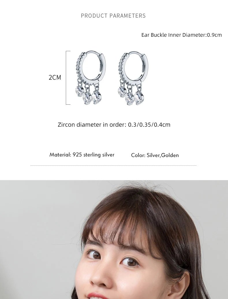 Fashion Luminous CZ Elegant Hoop Earring for Women Sterling Silver 925 Tassel Earring Korea Style Fine Jewelry Brincos - Checkouts USA