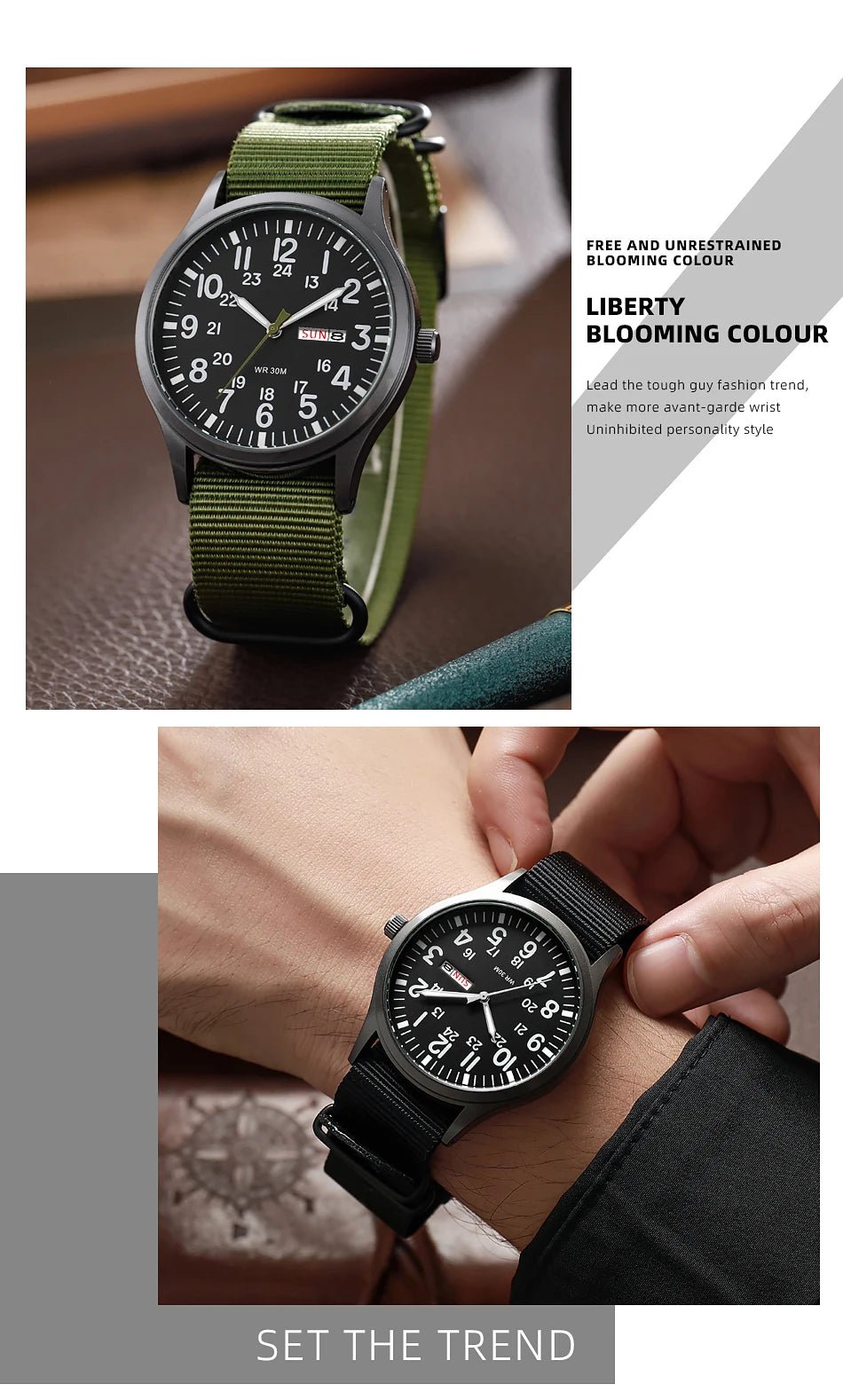 Field Watch Easy Reading Fabric Strap 24 Hours Display Quartz Movement - Checkouts USA