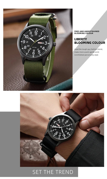 Field Watch Easy Reading Fabric Strap 24 Hours Display Quartz Movement - Checkouts USA