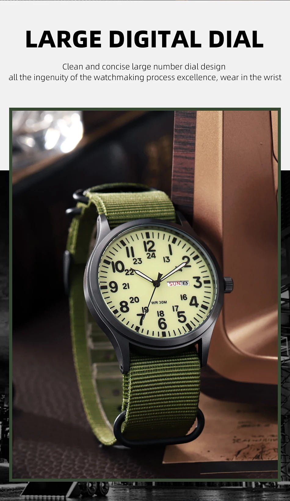 Field Watch Easy Reading Fabric Strap 24 Hours Display Quartz Movement - Checkouts USA