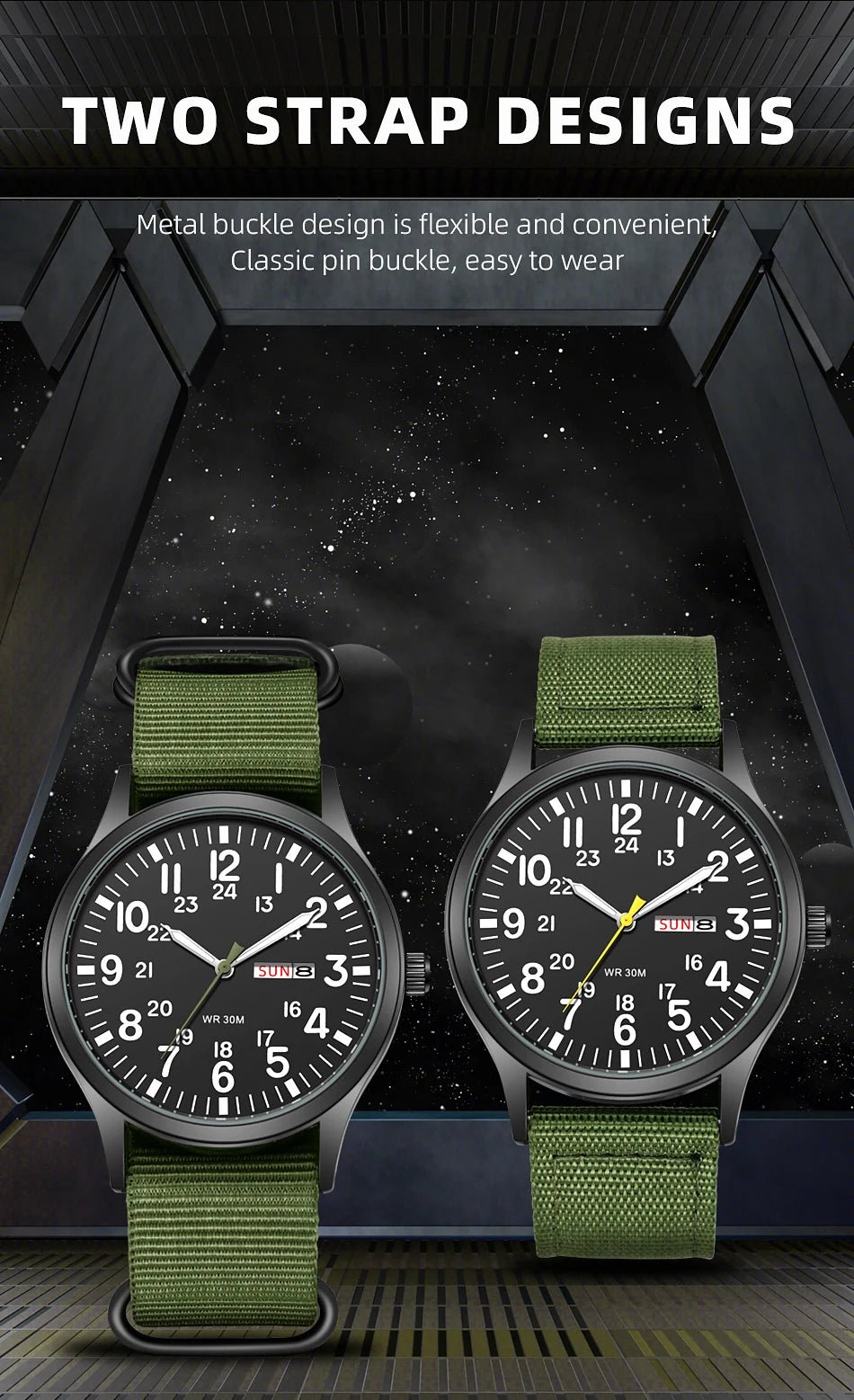 Field Watch Easy Reading Fabric Strap 24 Hours Display Quartz Movement - Checkouts USA