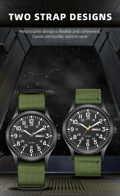 Field Watch Easy Reading Fabric Strap 24 Hours Display Quartz Movement - Checkouts USA