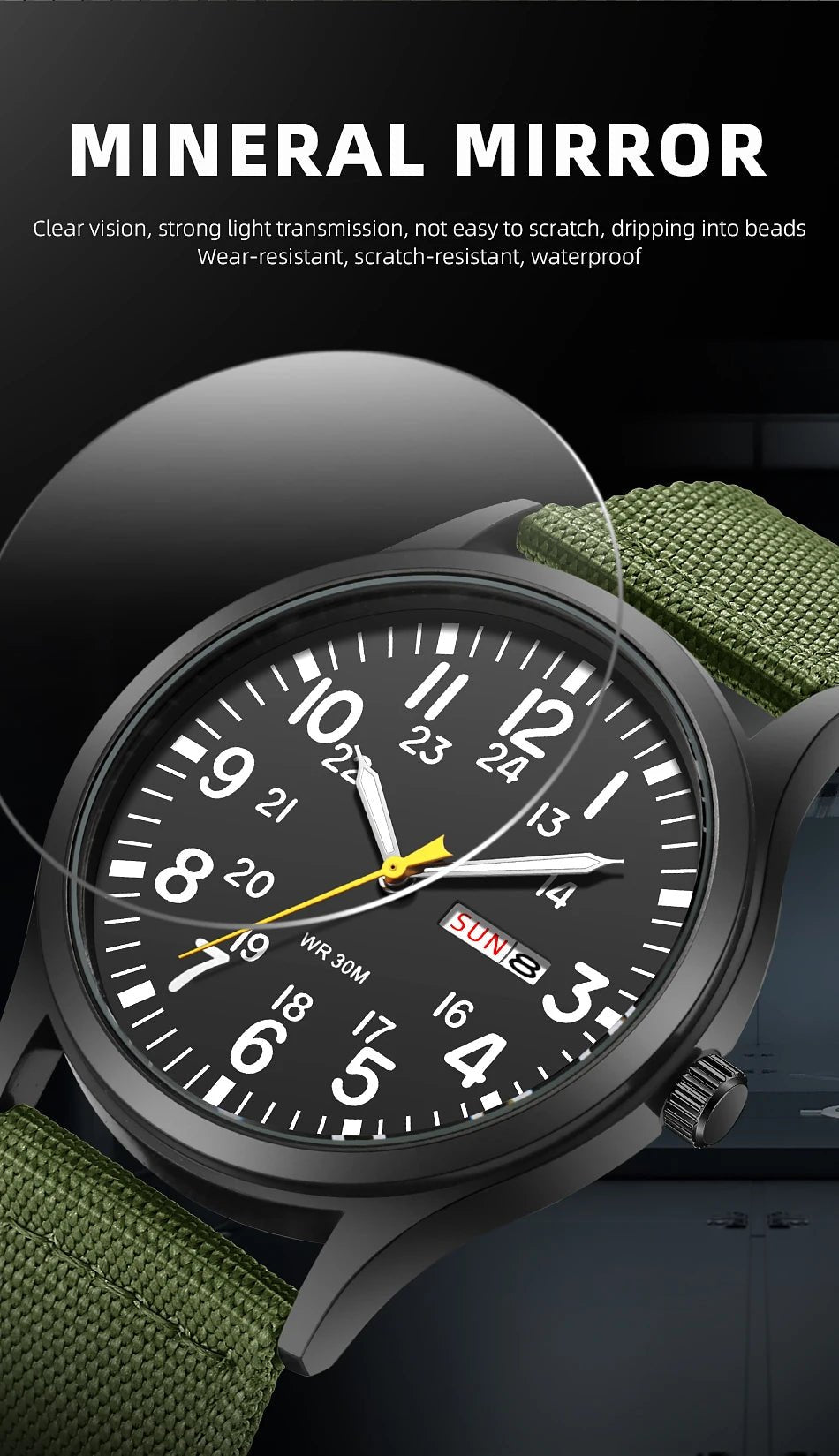 Field Watch Easy Reading Fabric Strap 24 Hours Display Quartz Movement - Checkouts USA