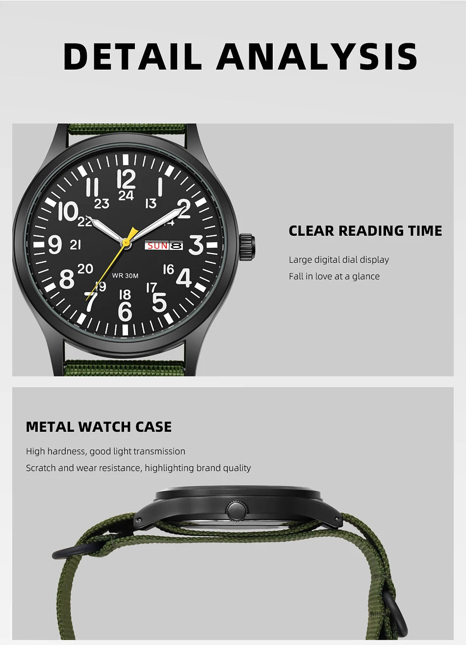 Field Watch Easy Reading Fabric Strap 24 Hours Display Quartz Movement - Checkouts USA