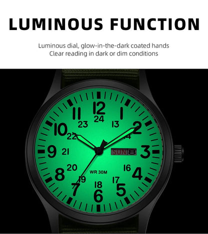 Field Watch Easy Reading Fabric Strap 24 Hours Display Quartz Movement - Checkouts USA