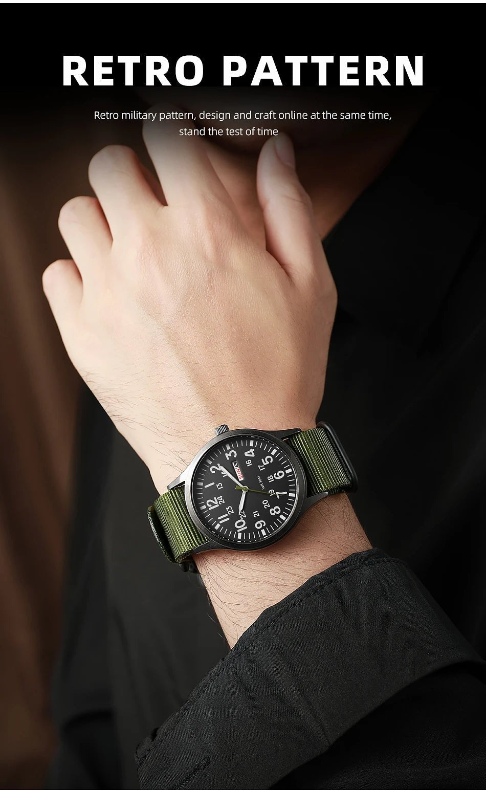 Field Watch Easy Reading Fabric Strap 24 Hours Display Quartz Movement - Checkouts USA