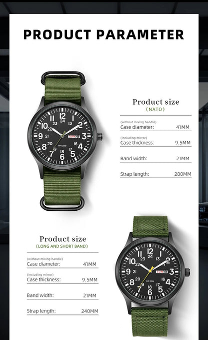 Field Watch Easy Reading Fabric Strap 24 Hours Display Quartz Movement - Checkouts USA