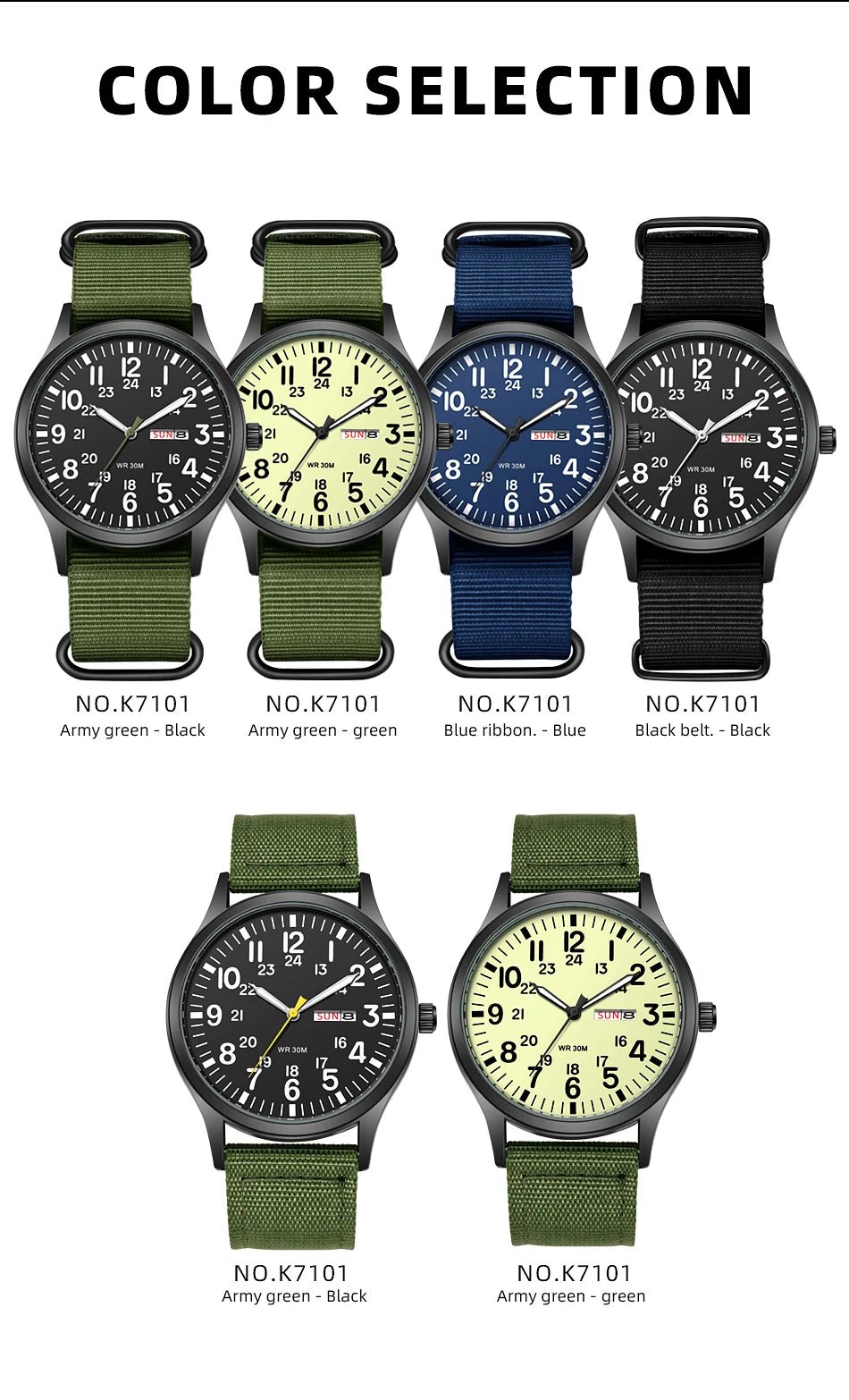 Field Watch Easy Reading Fabric Strap 24 Hours Display Quartz Movement - Checkouts USA