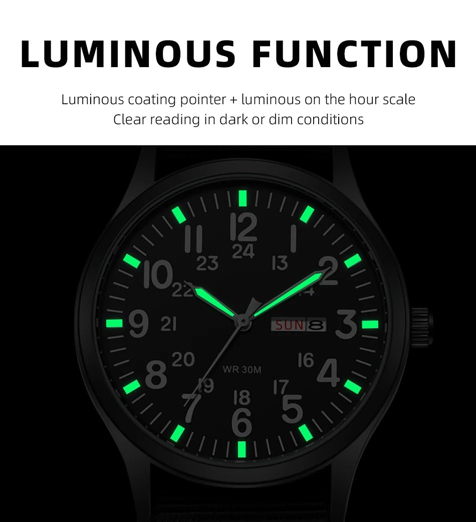 Field Watch Easy Reading Fabric Strap 24 Hours Display Quartz Movement - Checkouts USA