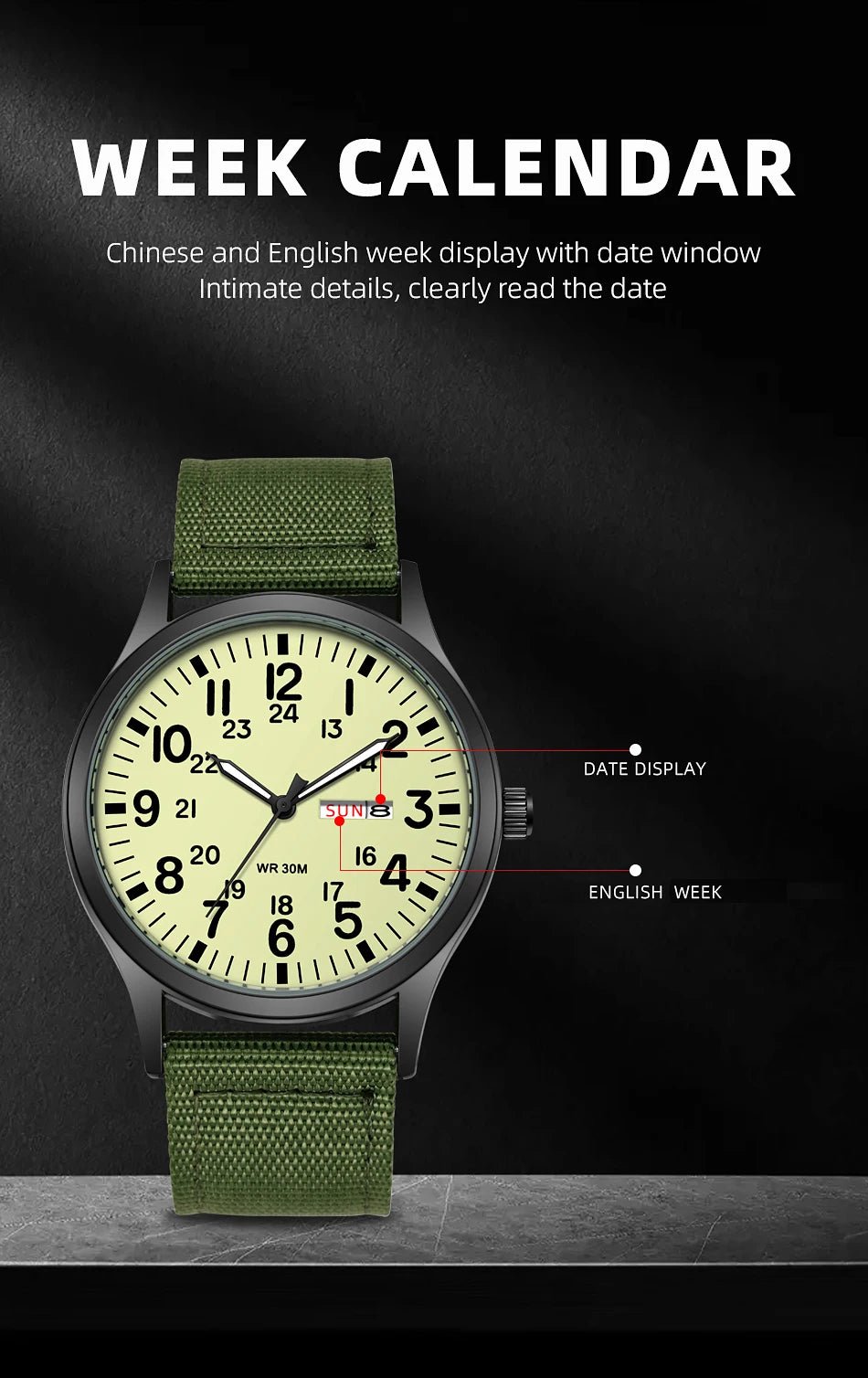 Field Watch Easy Reading Fabric Strap 24 Hours Display Quartz Movement - Checkouts USA