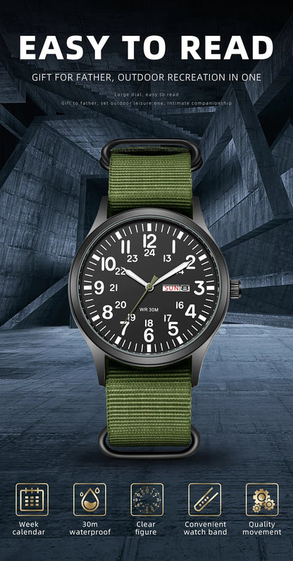 Field Watch Easy Reading Fabric Strap 24 Hours Display Quartz Movement - Checkouts USA