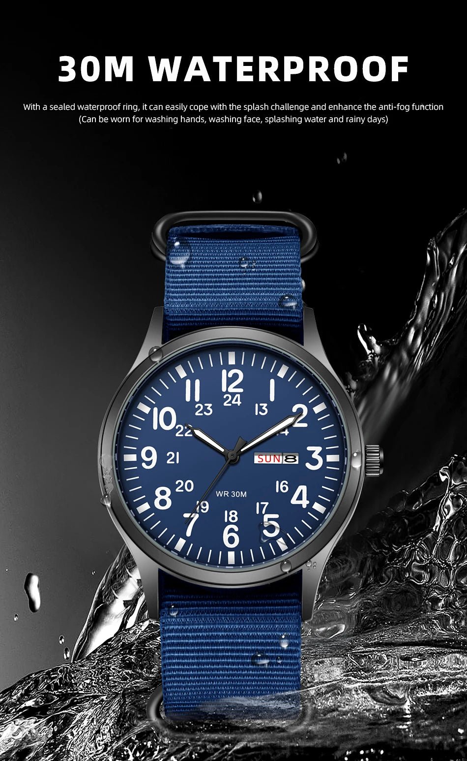 Field Watch Easy Reading Fabric Strap 24 Hours Display Quartz Movement - Checkouts USA