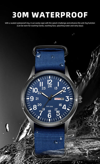 Field Watch Easy Reading Fabric Strap 24 Hours Display Quartz Movement - Checkouts USA