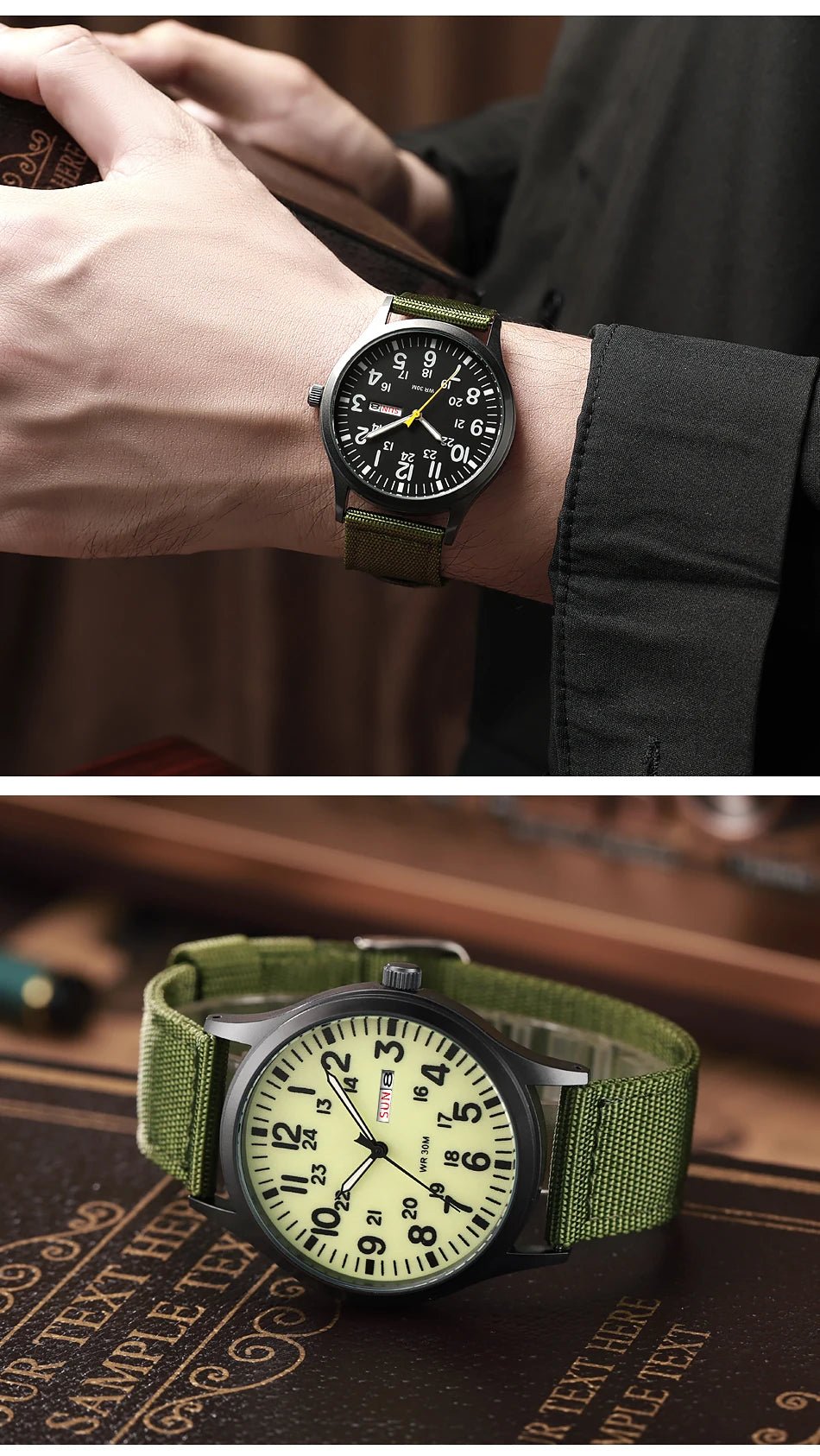 Field Watch Easy Reading Fabric Strap 24 Hours Display Quartz Movement - Checkouts USA