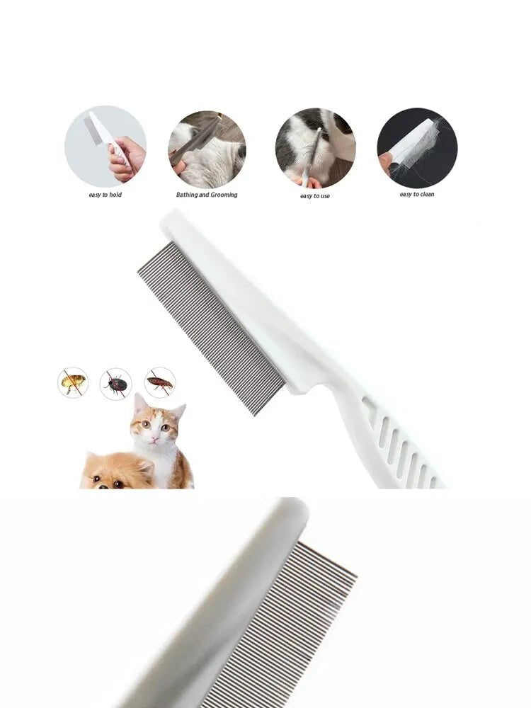 Flea Comb Dog Cat Hair Removal Brush Stainless Steel Dense Teeth Inline Comb Portable Pet Universal Grooming Cleaning Supplies - Checkouts UK