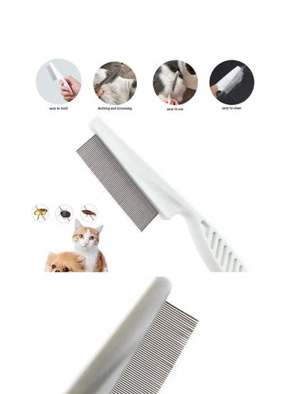 Flea Comb Dog Cat Hair Removal Brush Stainless Steel Dense Teeth Inline Comb Portable Pet Universal Grooming Cleaning Supplies - Checkouts UK
