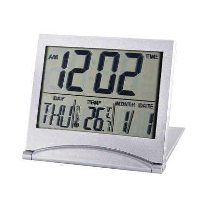 Folding LCD Digital Alarm Clock Desk Table Weather Station Desk Temperature Travel Ectronic Mini Clock - Checkouts UK
